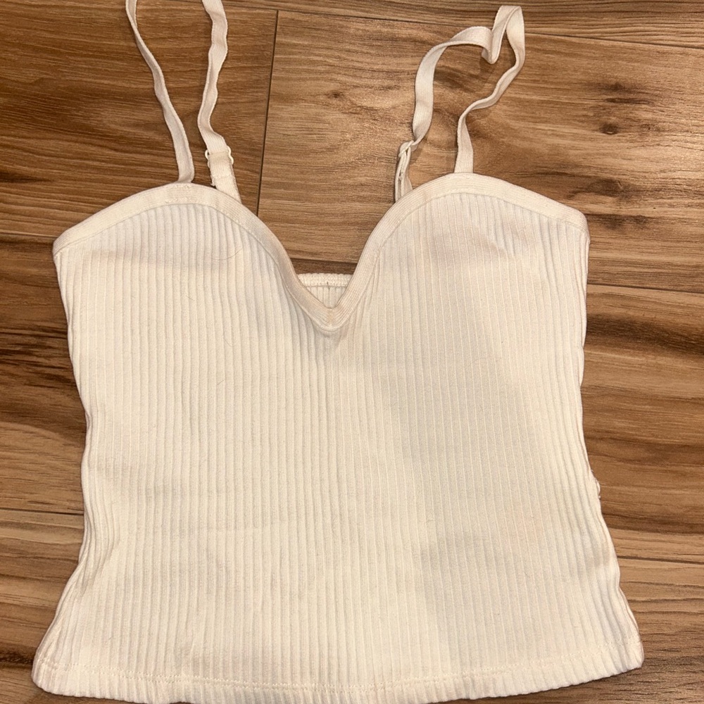 Zara White Ribbed Women's Top